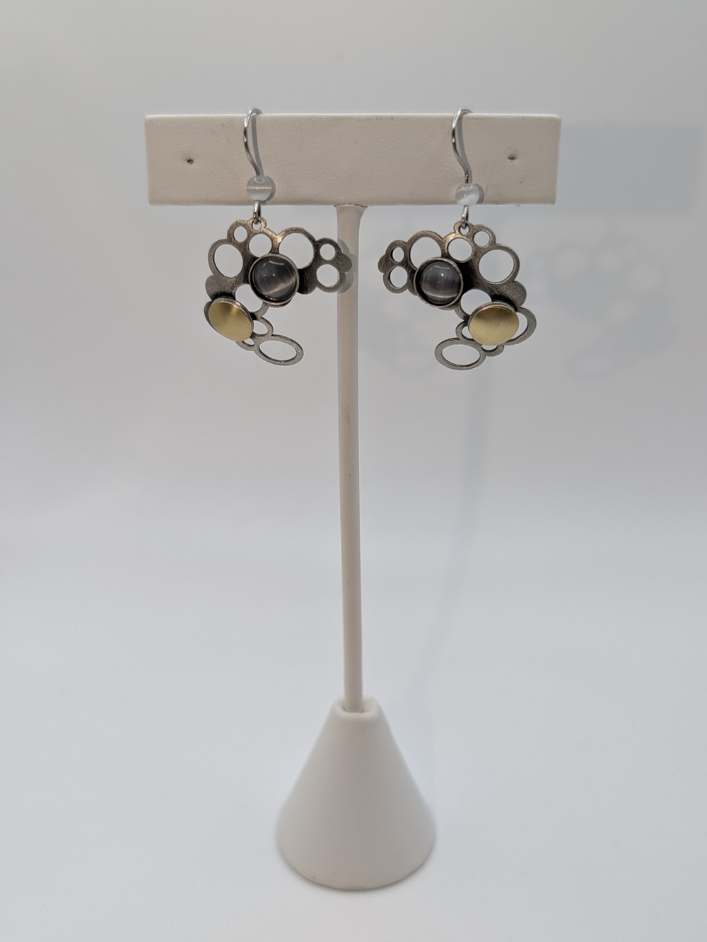 Artisan Mixed Metal Circle Drop Earrings - Silver and Gold